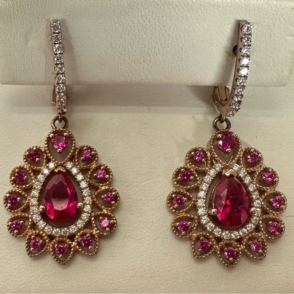 Lux Ruby Teardrop Halo Drop Earrings - Unbranded